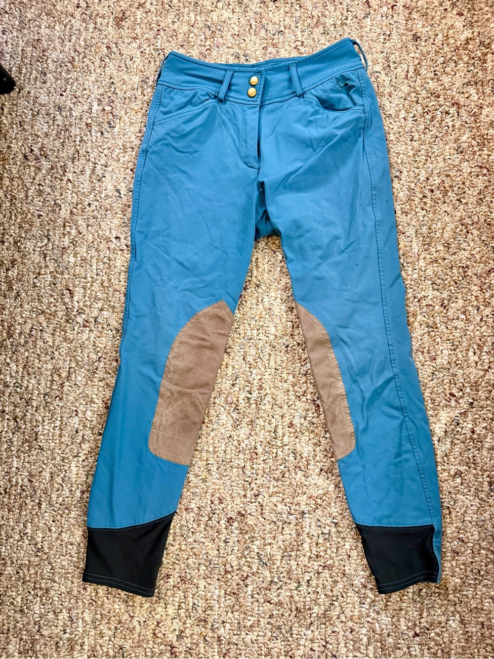 Teal Ankle Riding Breeches with Brown Knee Patches